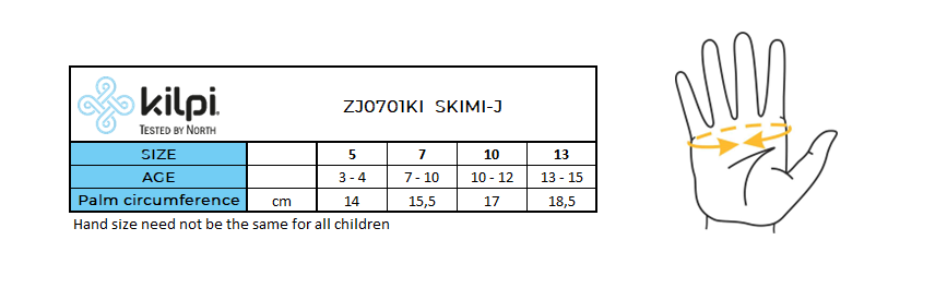 Kinderski HANDSCHUHE Kilpi SKIMI-J – Größentabelle