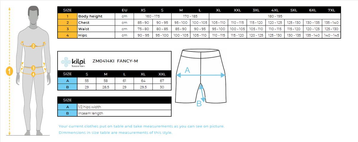Isoliert für Herren SHORTS Kilpi FANCY-M – Größentabelle