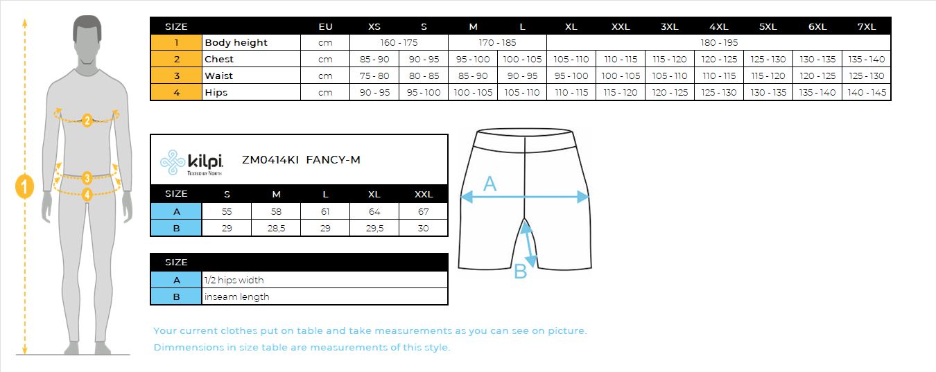 Isoliert für Herren SHORTS Kilpi FANCY-M – Größentabelle