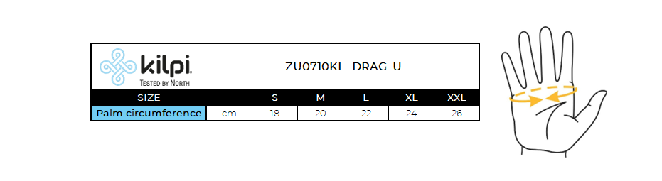 Unisex running gloves Kilpi DRAG-U – Size chart